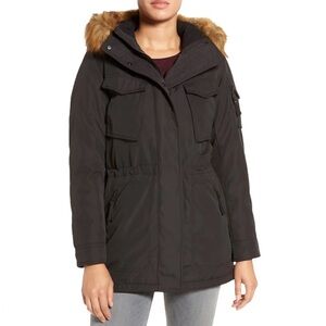 S13 by SAM Field Parka Black Small Faux Fur Trim Winter Coat